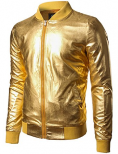 JOGAL Mens Metallic Nightclub Styles Zip Up Varsity Baseball Bomber Jacket