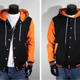 U World Men’s Hood Cotton Varsity Baseball Jacket Orange