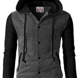H2H Mens Slim Fit Hoodie Cotton Varsity Baseball Button Through Jacket