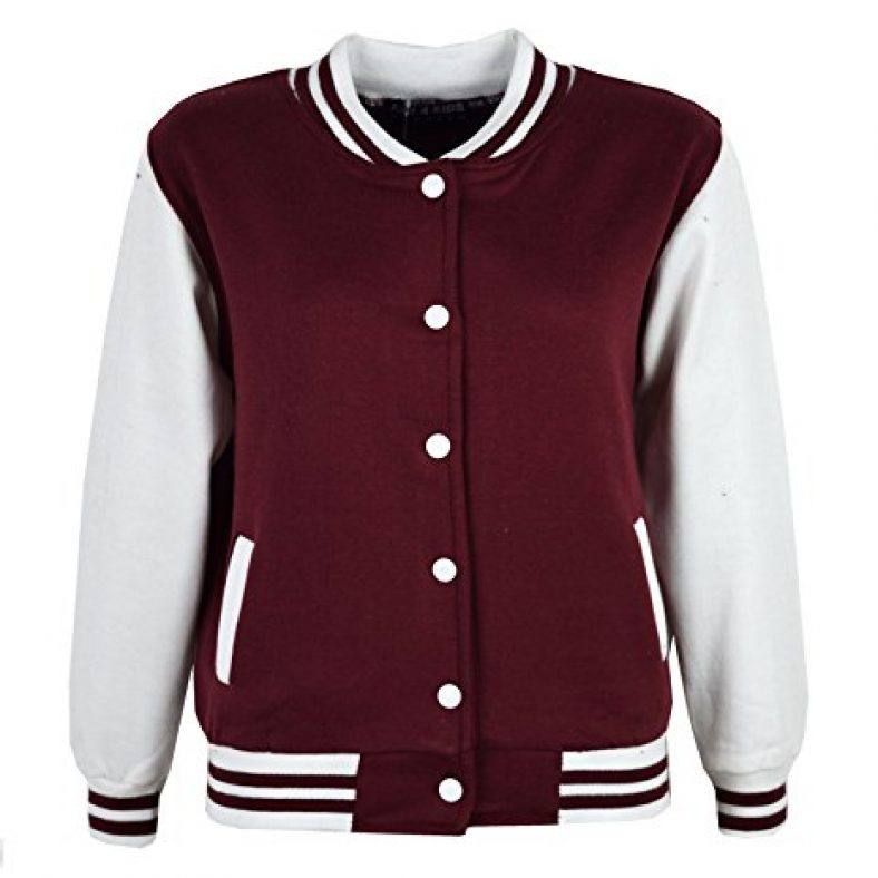 Buy KIDS GIRLS BOYS BASEBALL JACKET VARSITY STYLE PLAIN SCHOOL JACKETS