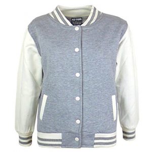 KIDS GIRLS BOYS BASEBALL JACKET VARSITY STYLE PLAIN SCHOOL JACKETS TOP 5-13 YEAR