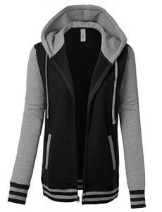 LE3NO PREMIUM Womens Contrast Sleeve Fleece Varsity Baseball Hoodie Jacket