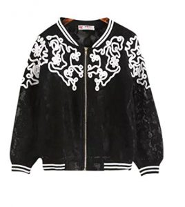 Lingswallow Women Vintage Casual Embroidery Baseball Varsity Bomber Jacket