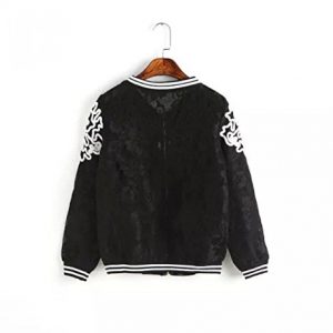 Lingswallow Women Vintage Casual Embroidery Baseball Varsity Bomber Jacket