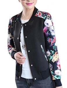 Lingswallow Womens Fashion Casual Floral Thicken Varsity Bomber Jacket