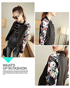 Lingswallow Womens Fashion Casual Floral Thicken Varsity Bomber Jacket