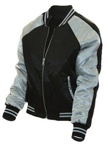 Miss London Womans Juniors Satin Quilted Varsity Bomber Ladies Flight Jacket WZipper Sleeve Pocket