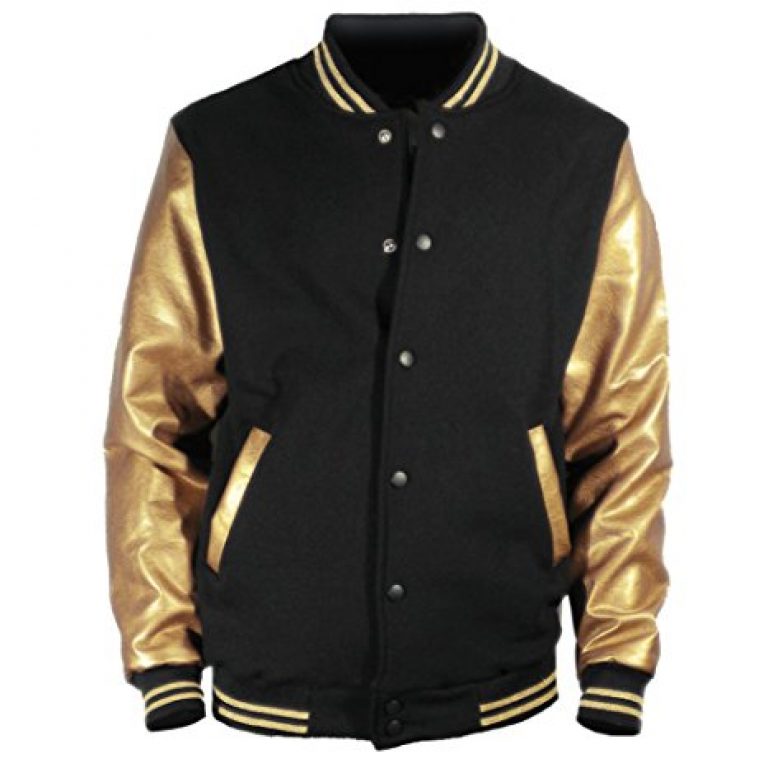 Buy U World Men's Faux Leather Cotton Baseball Varsity Jacket Gold