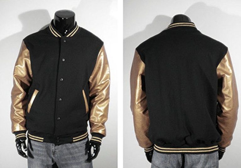 Buy U World Men's Faux Leather Cotton Baseball Varsity Jacket Gold