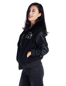 Women's Basic Bomber Jacket Baseball Coat with Faux Leather Sleeves