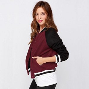 xiaoming Women's Causal Color Block Baseball Bomber Varsity Sport Jacket Coat