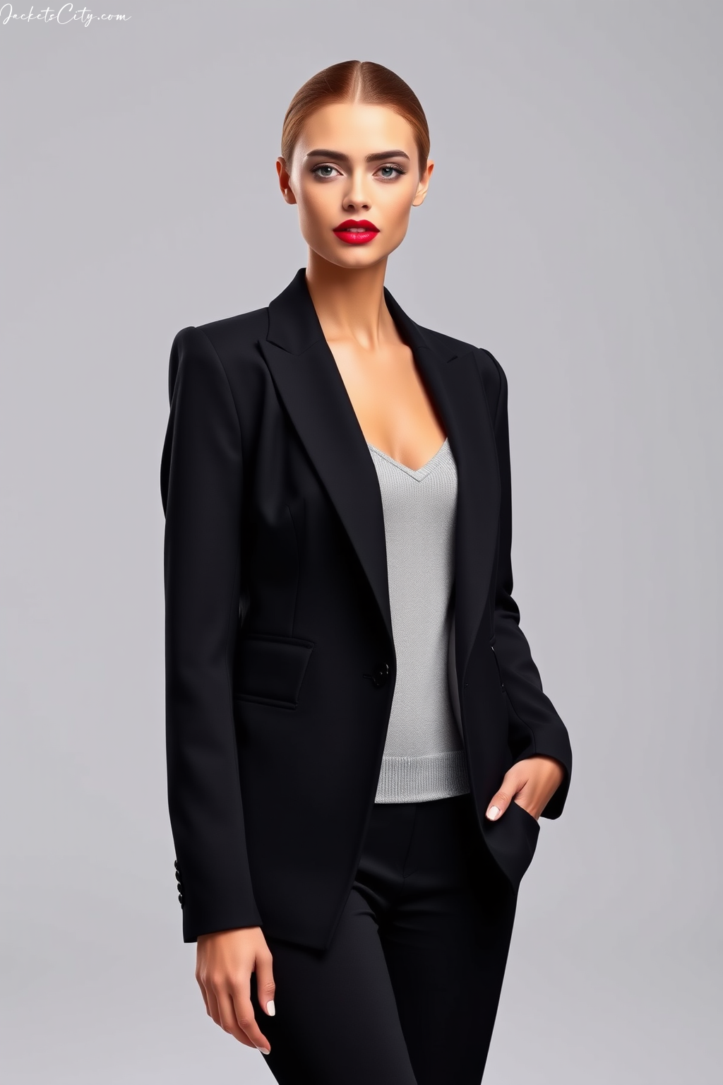 Black Blazer Jacket: Tailored Fit with Notch Lapel