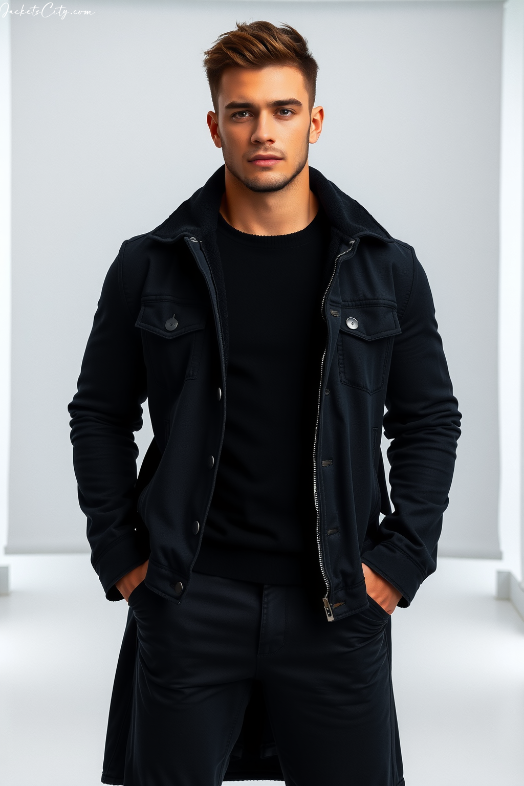 How to Layer: Black Denim Jacket + Black Coat Layered