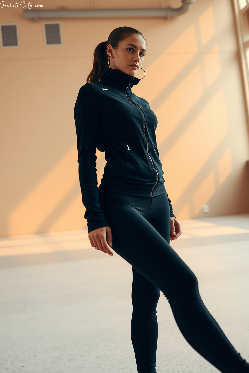 Black Merino Wool Jacket - Modern Women's High Collar Jacket