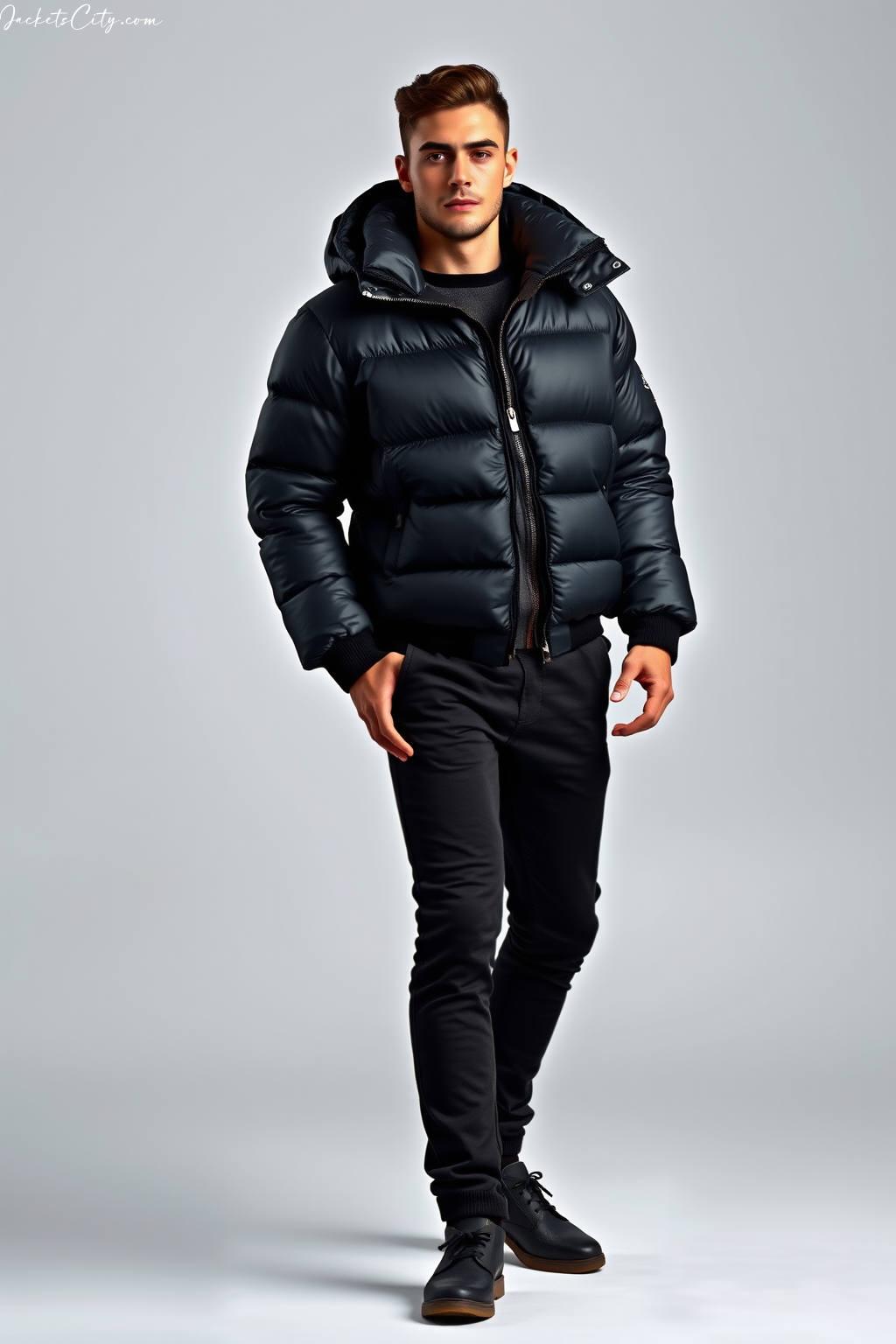 Black Puffer Bomber Jacket