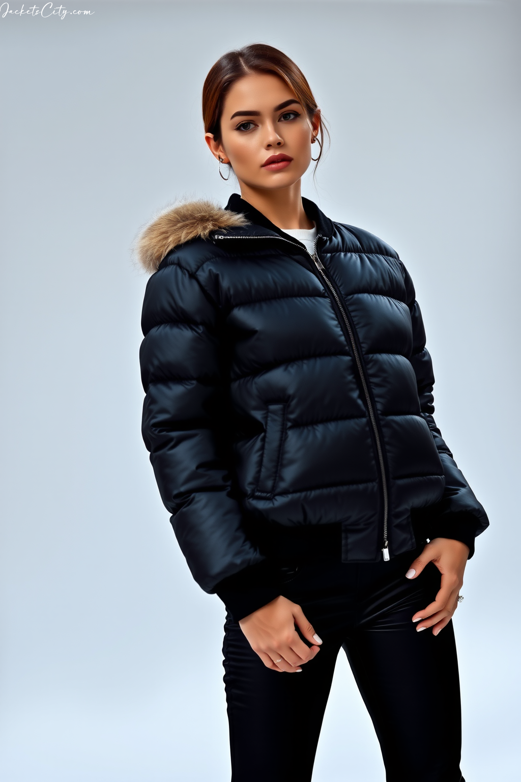 Black Puffer Bomber Jacket