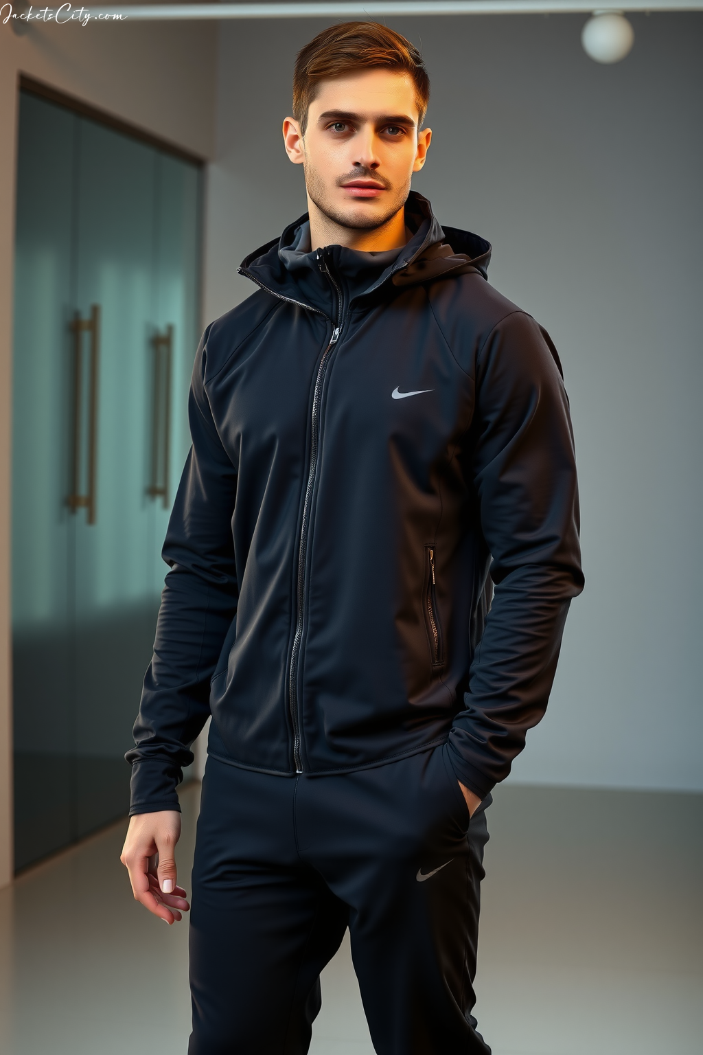 Men's Black Soft Shell Jacket - Modern High Collar Design