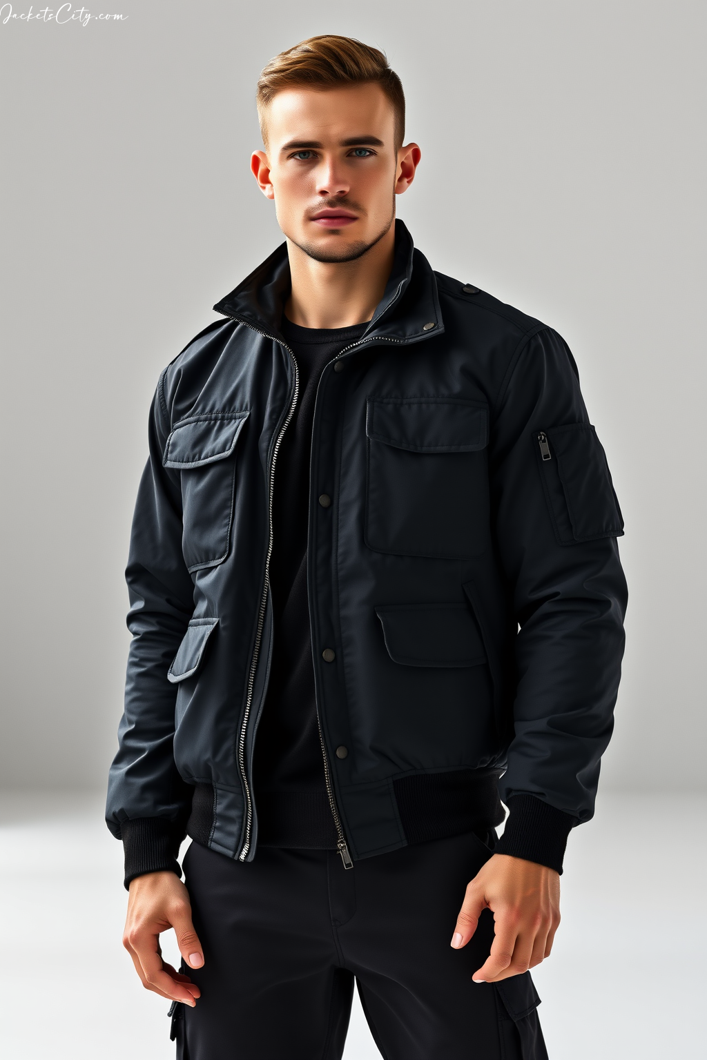 Black Technical Bomber Jacket