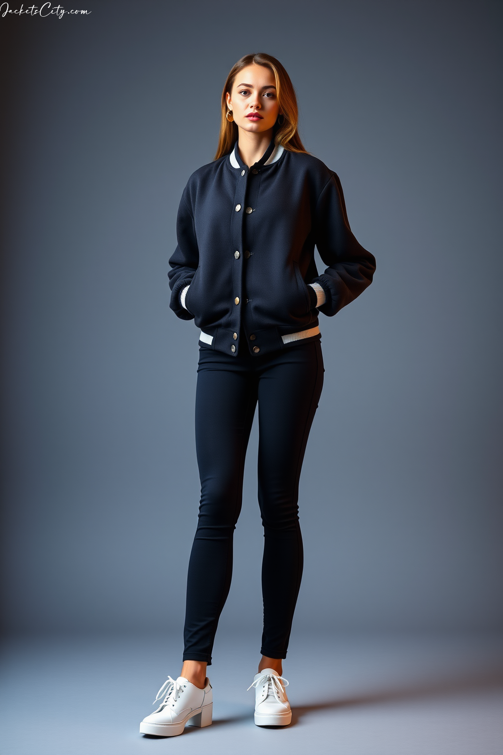 Black Varsity Jacket: Wool Body with Snap Front