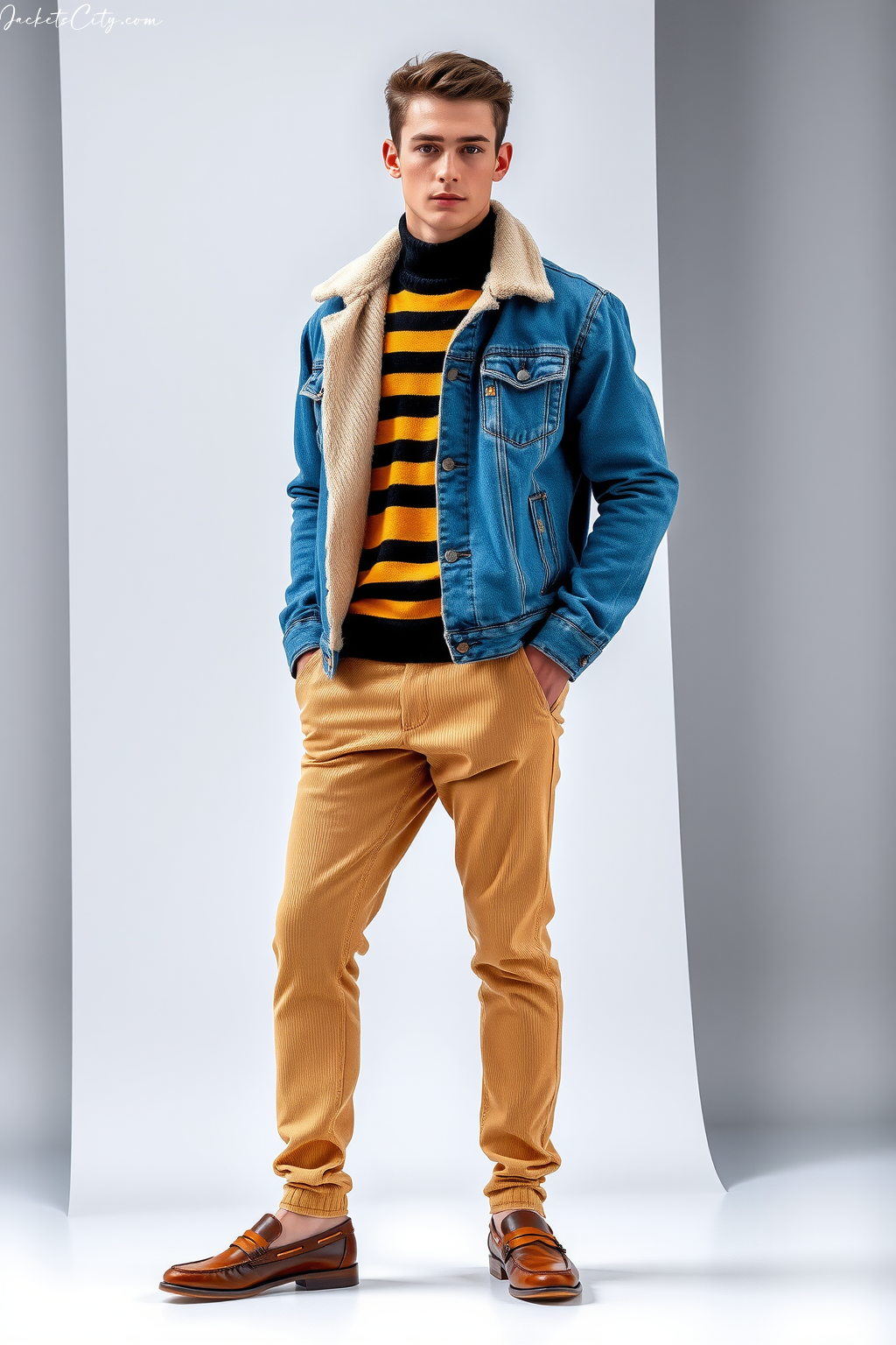 Master the Look: Blue Jean Jacket over Striped Sweater