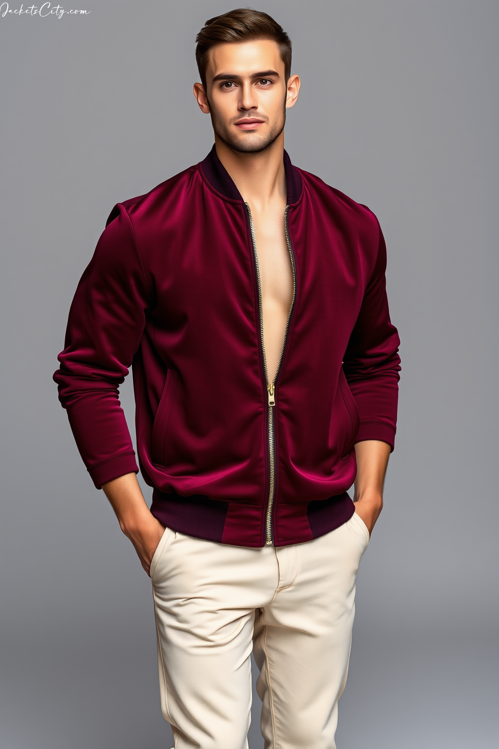 Burgundy Velvet Bomber Jacket