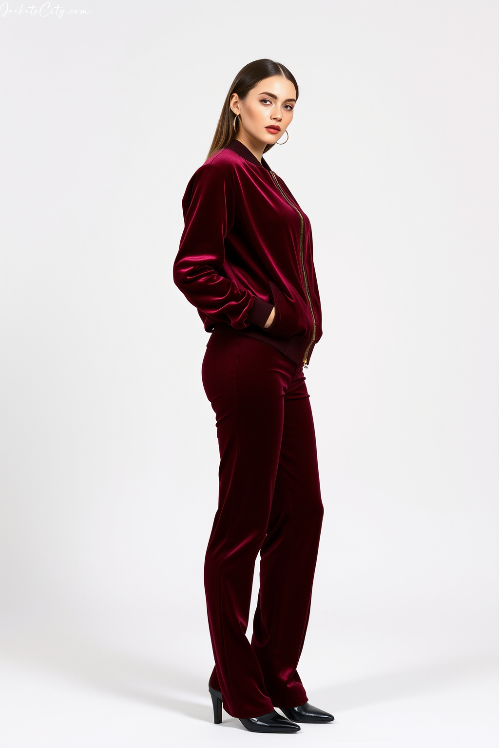 Burgundy Velvet Bomber Jacket