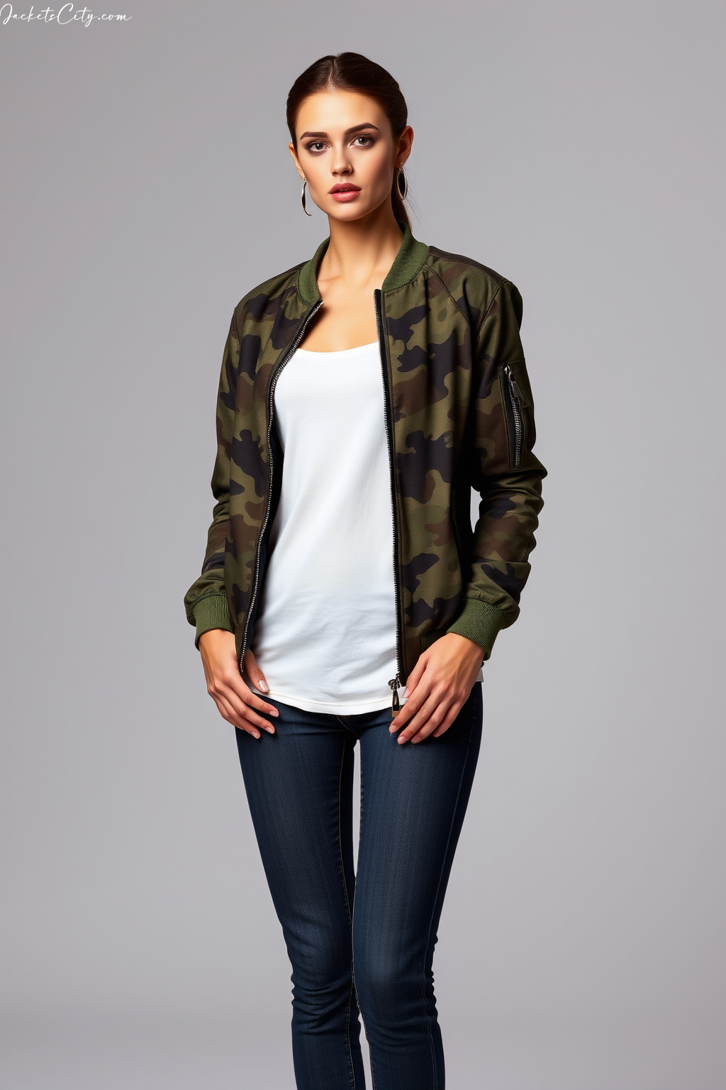 Camo Print Bomber Jacket