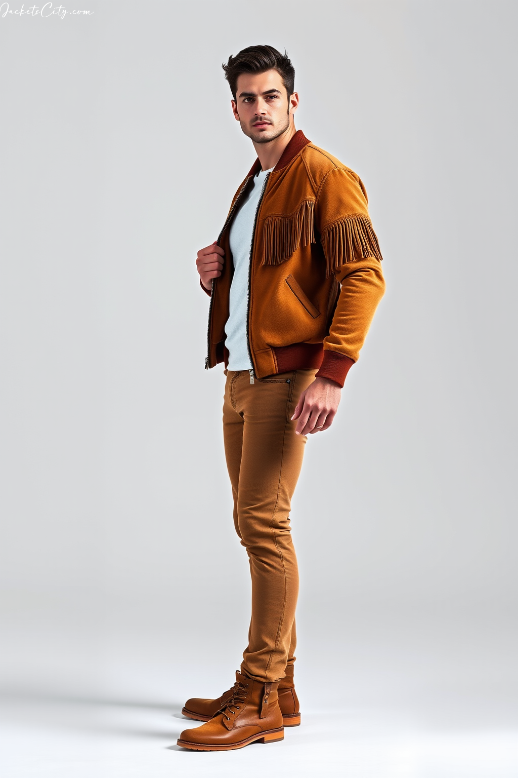 Caramel Suede Bomber Jacket