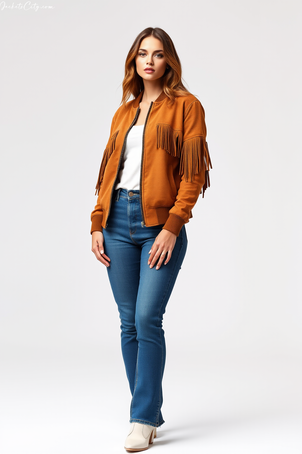 Caramel Suede Bomber Jacket