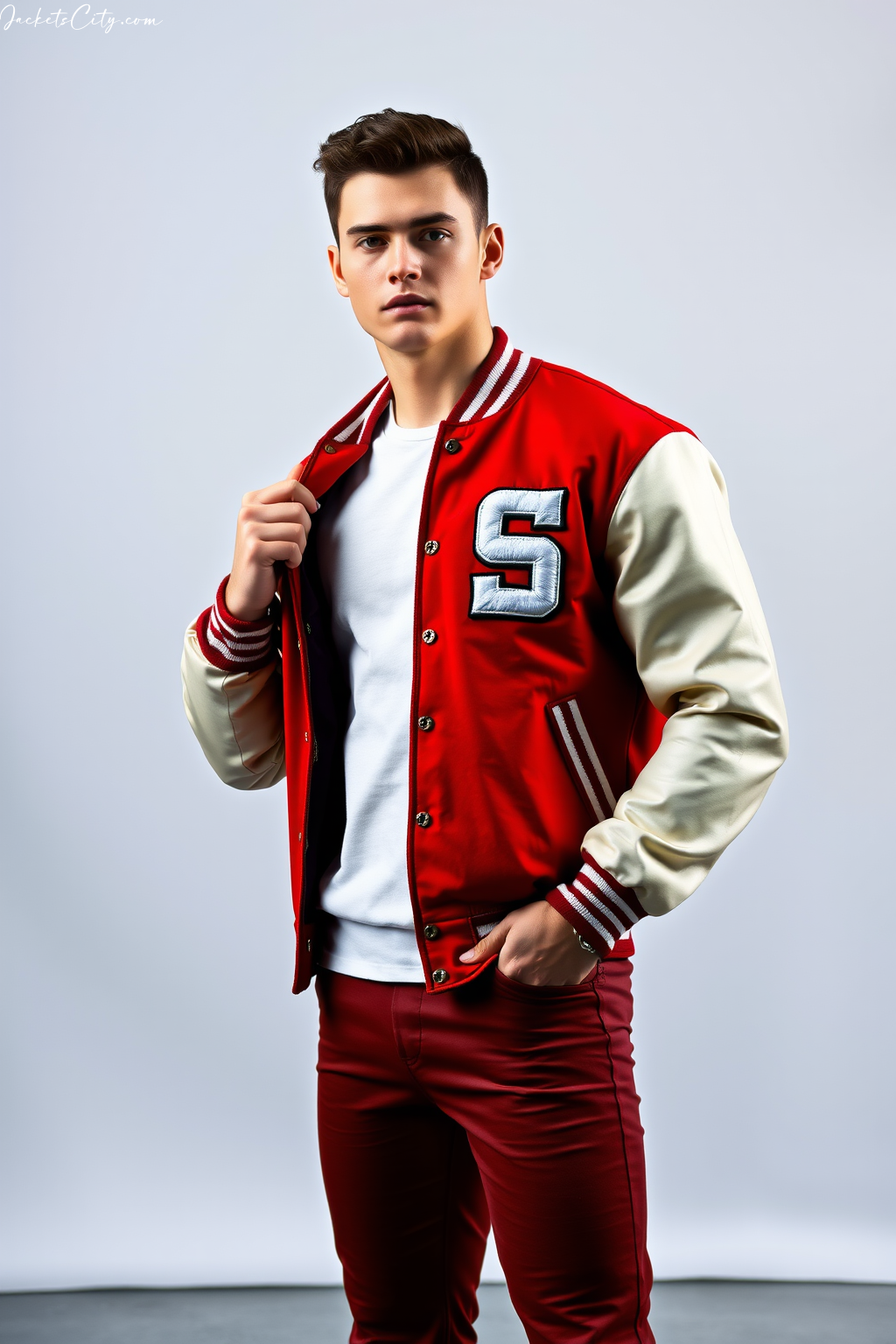 Cardinal Red Varsity Jacket with Embroidered Patches