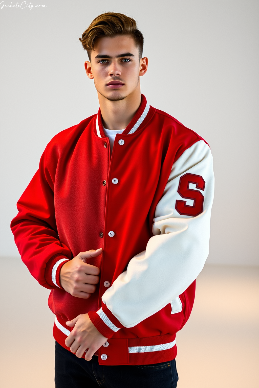 Cardinal Red Varsity Jacket with Contrast Sleeves