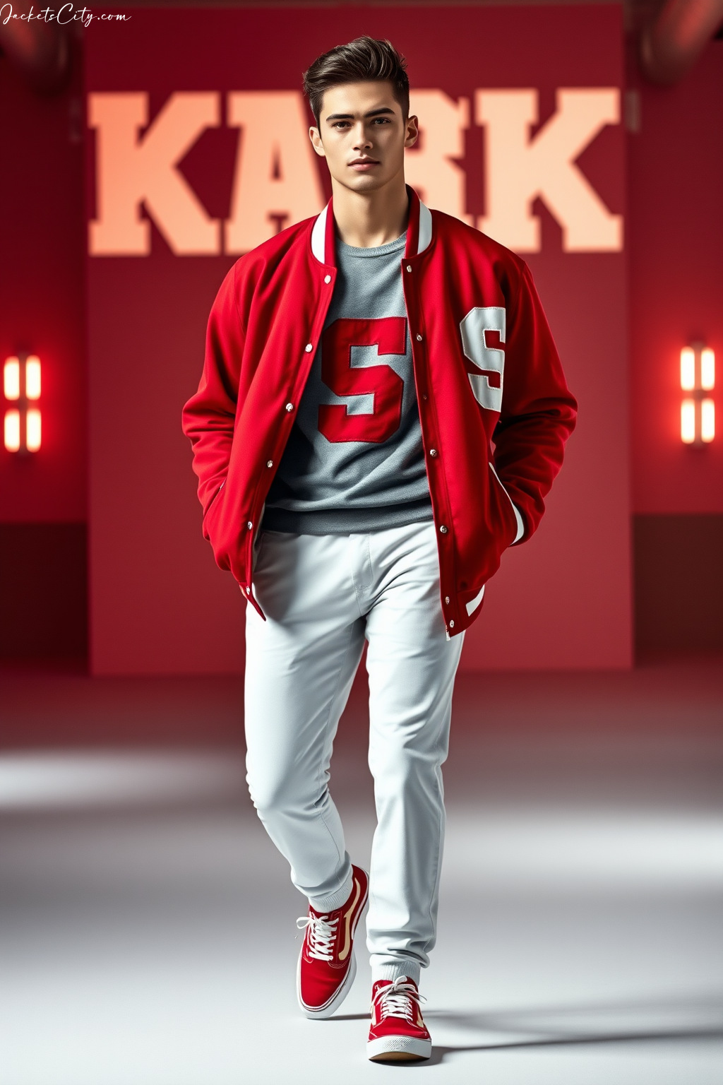 Cardinal Red and White Varsity Letterman Jacket