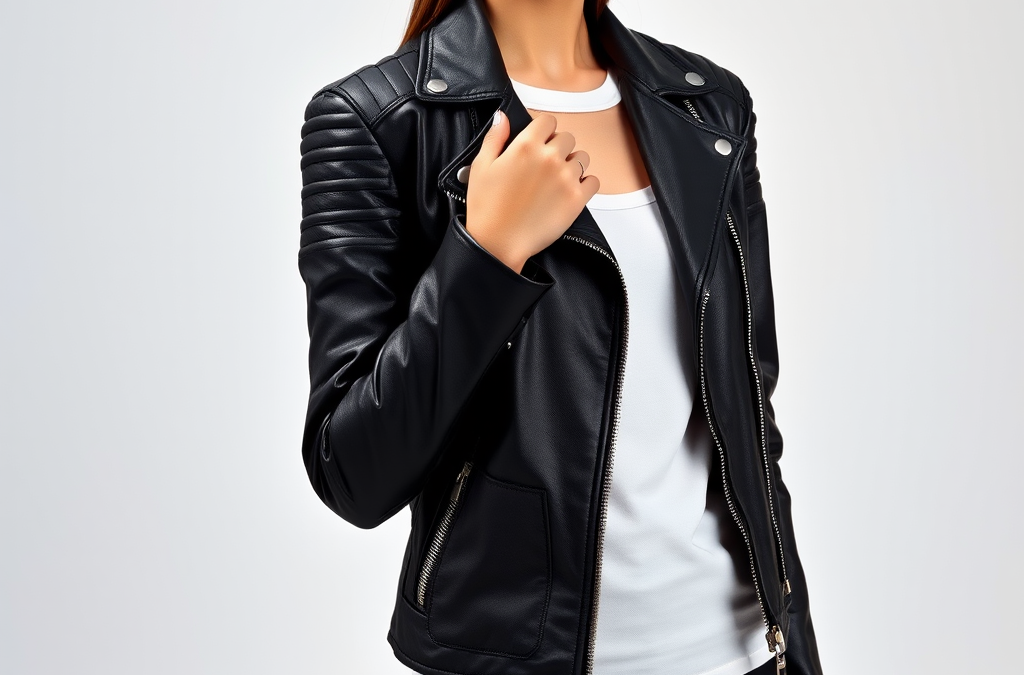 Classic Black Leather Motorcycle Jacket: Asymmetric Zipper and Silver Hardware