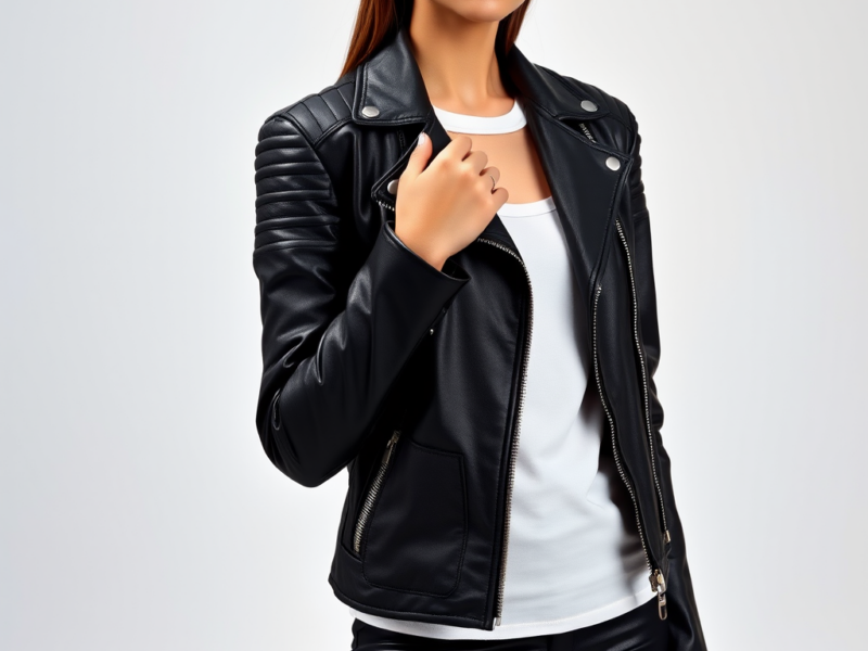 Classic Black Leather Motorcycle Jacket: Asymmetric Zipper and Silver Hardware