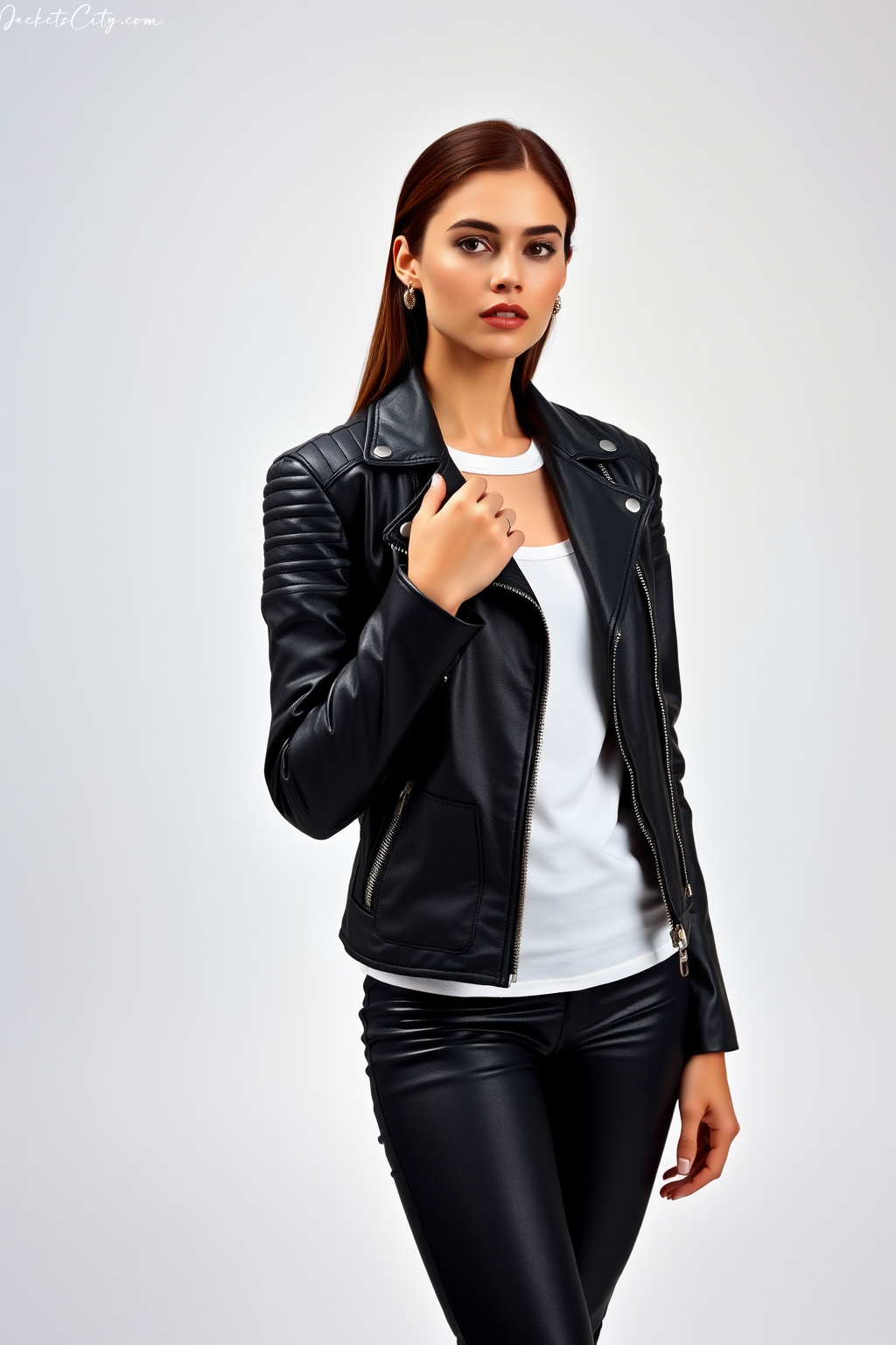 Classic Black Leather Motorcycle Jacket: Asymmetric Zipper and Silver Hardware