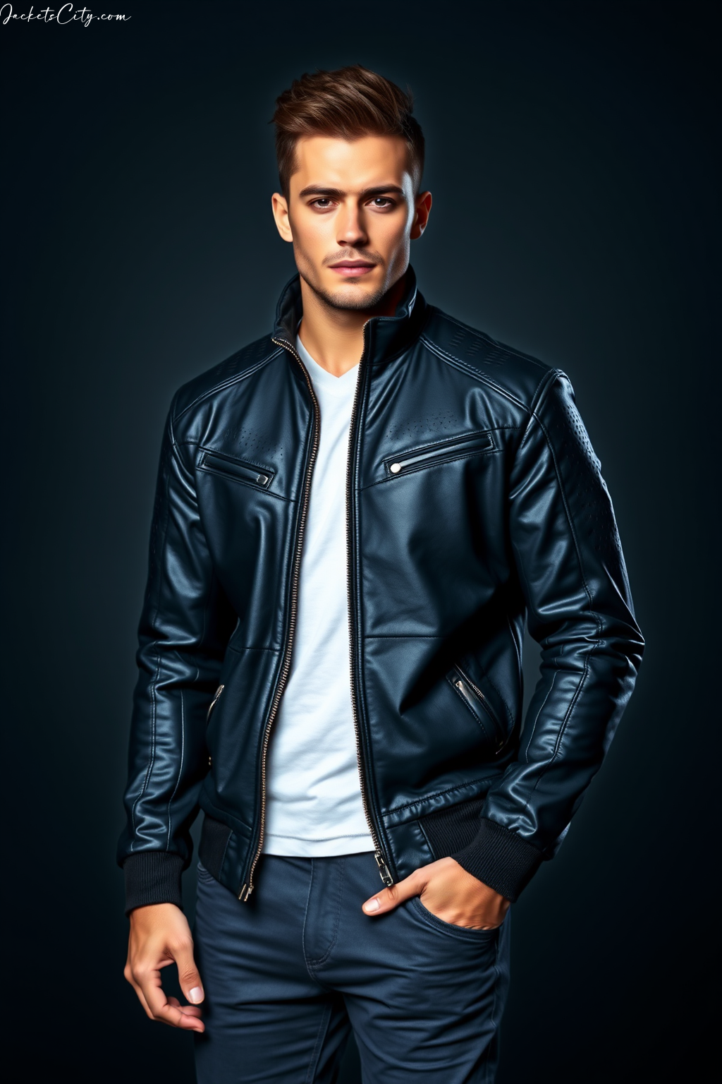 Contemporary Black Leather Jacket: Perforated Panels and Mesh Lining