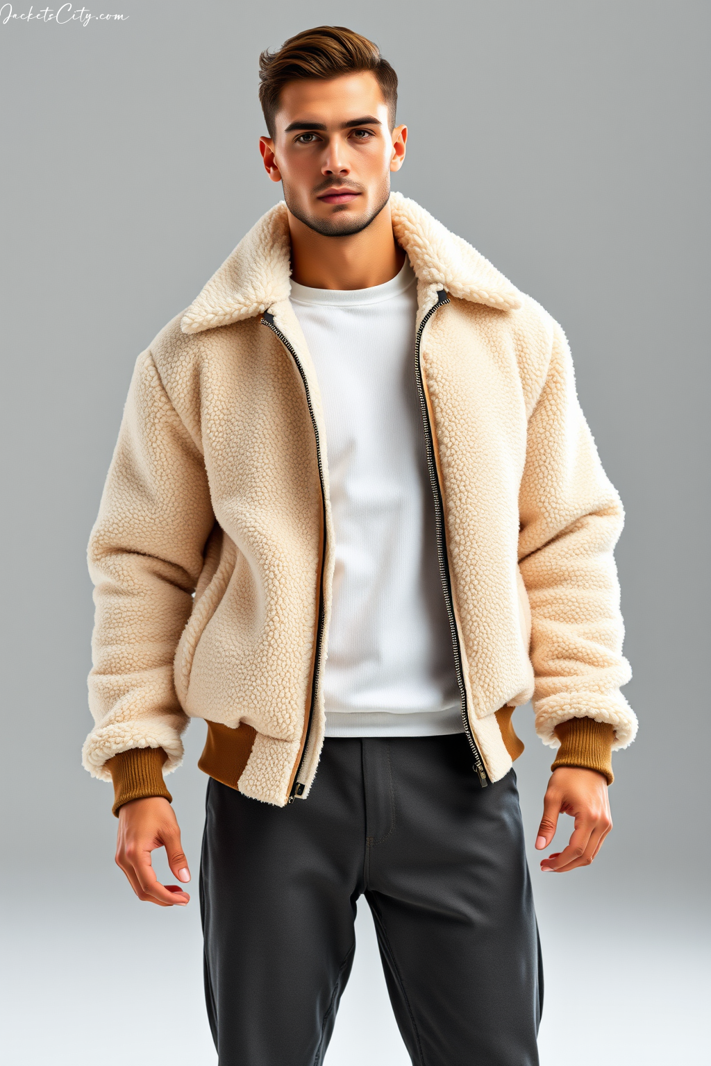 Cream Sherpa Bomber Jacket