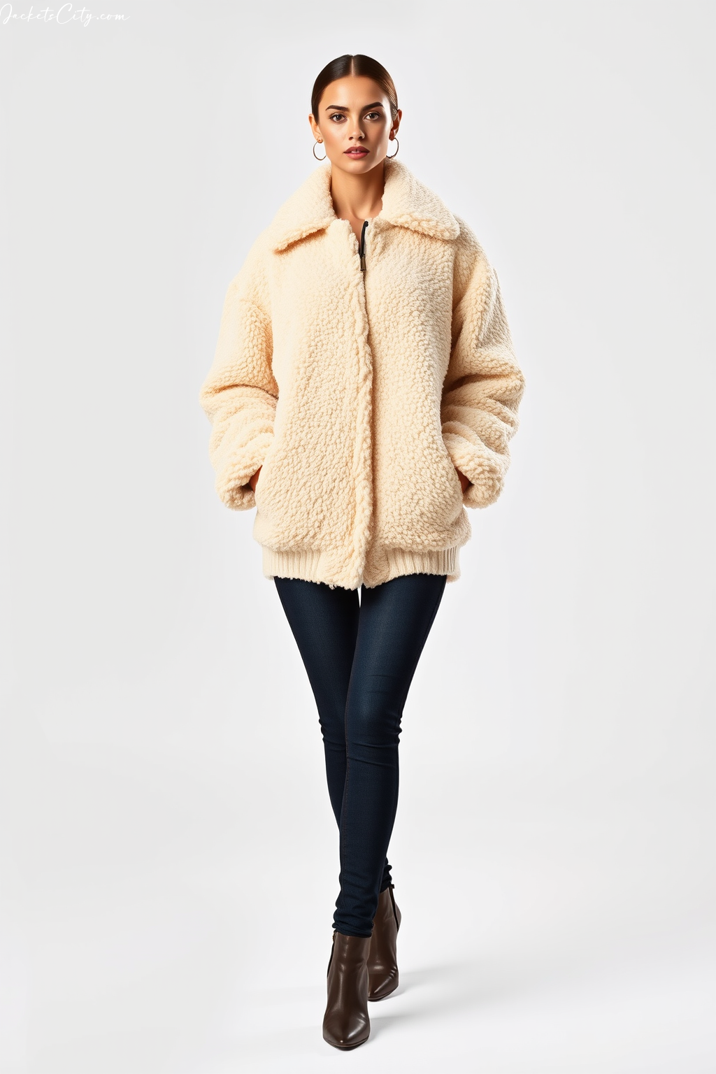 Cream Sherpa Bomber Jacket