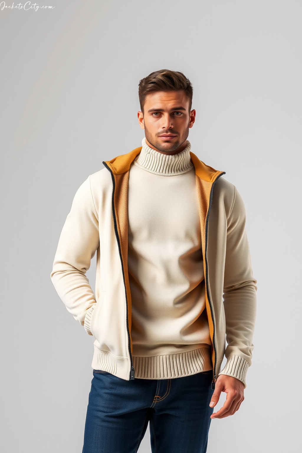 Cream Sweater Jacket - Sophisticated Men's Outerwear