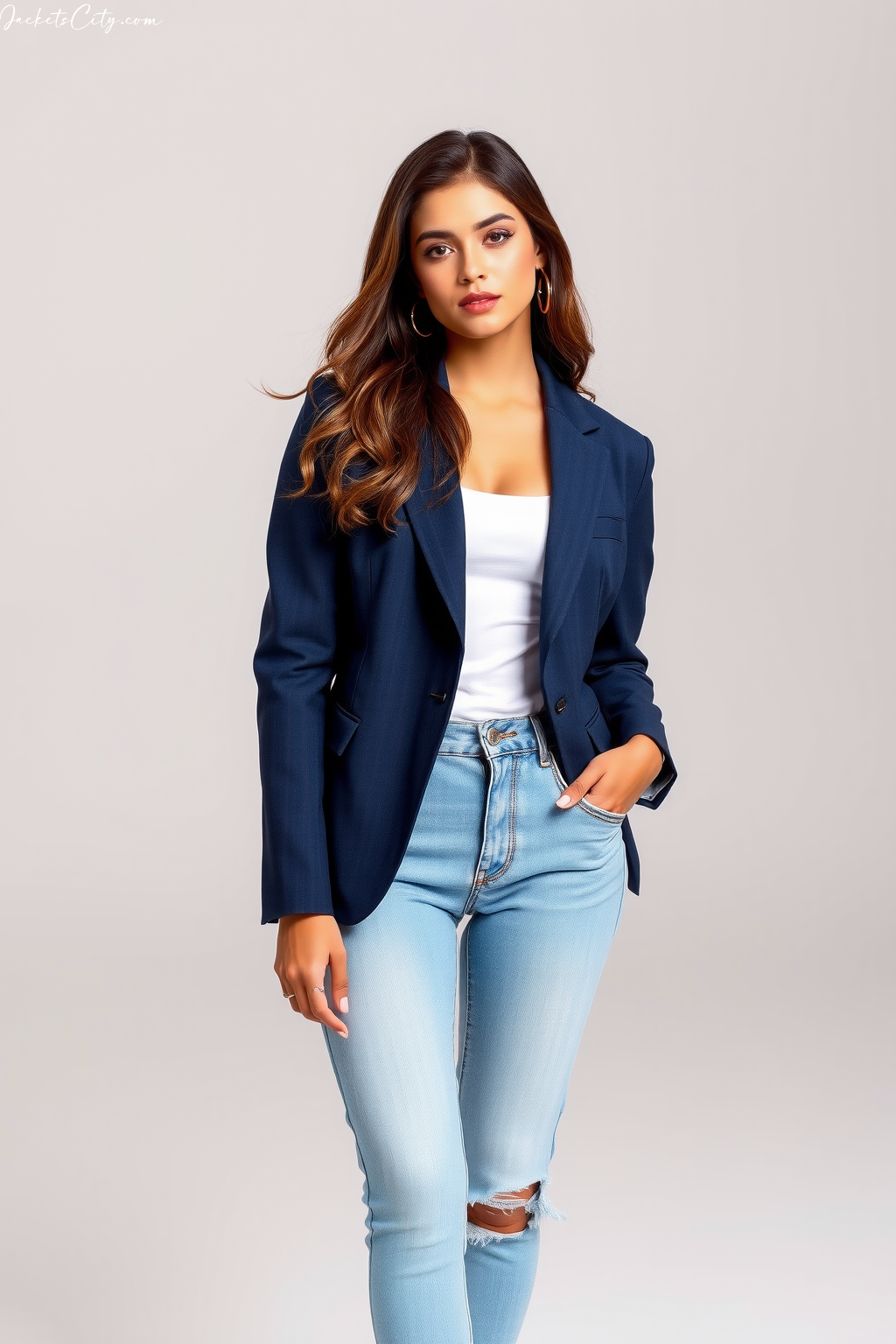 Style Inspiration: Cropped Denim Jacket over Blazer Layered
