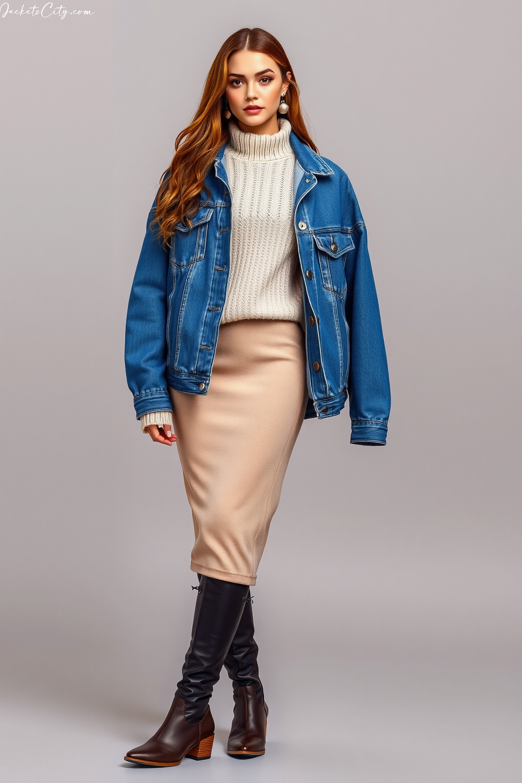 Chic Look: Cropped Denim Jacket and Oversized Sweater