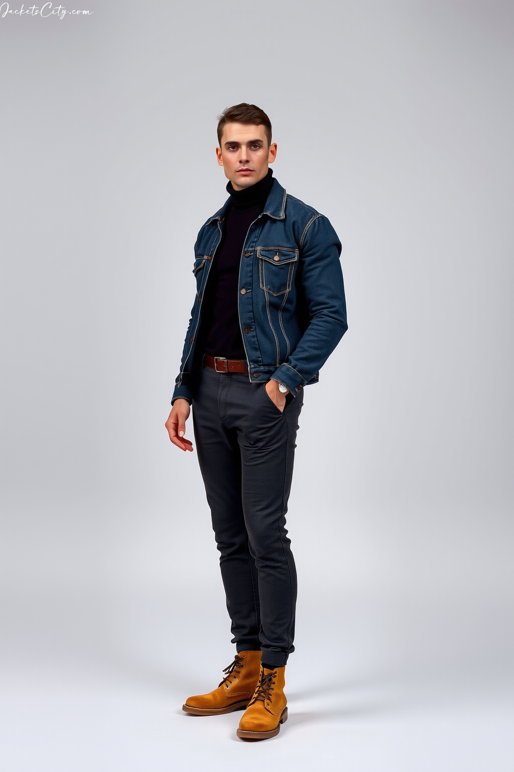 Style Guide: Dark Denim Jacket with Black Turtleneck
