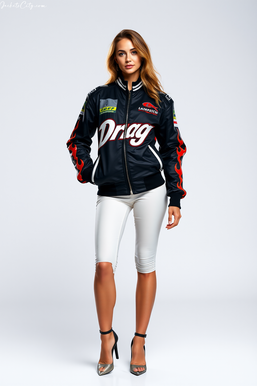 Drag Racing Jacket: Bold Graphics with Flame Details
