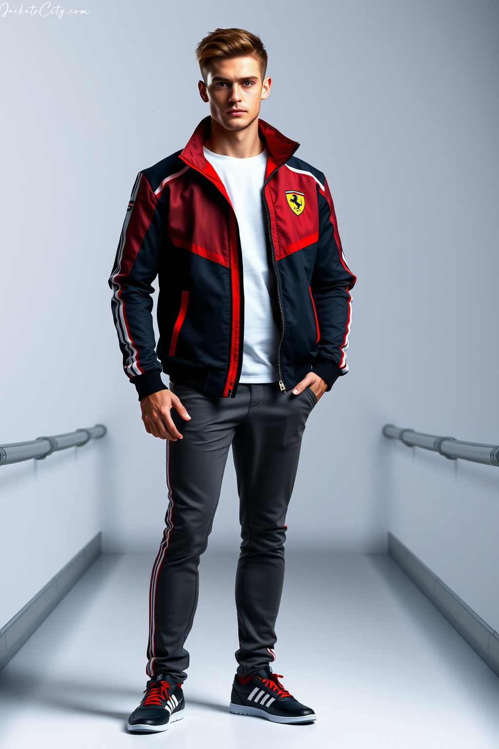 Ferrari F1 Jacket: Red and Black Colorway with Aerodynamic Design