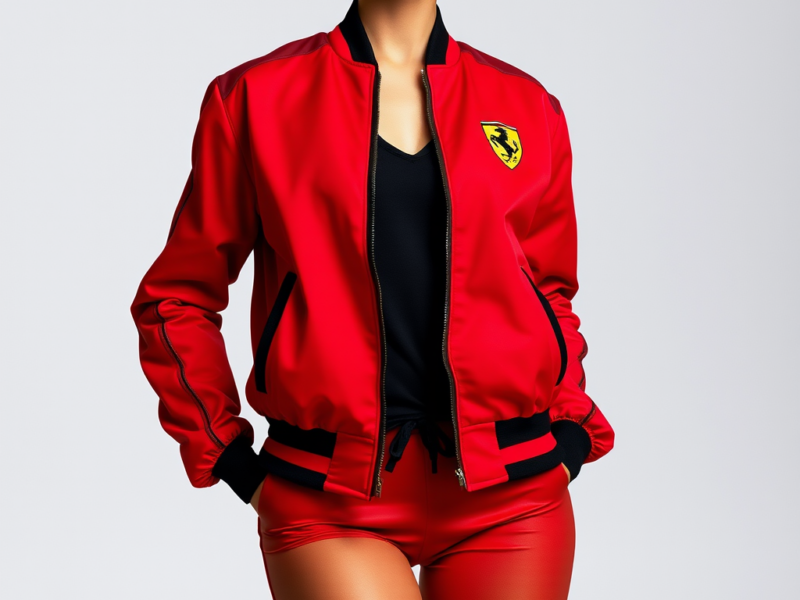 Ferrari Bomber Jacket: Red with Black Accents and Embroidered Logos