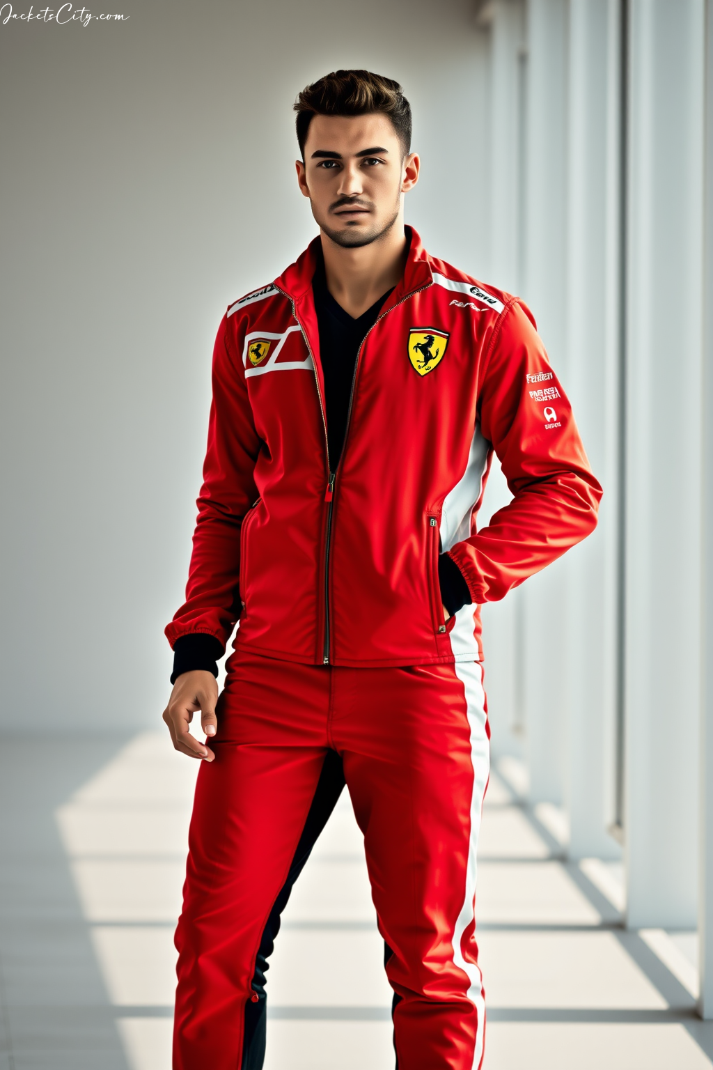 Ferrari Red Racing Jacket: Scuderia Logo and Italian Flag Details