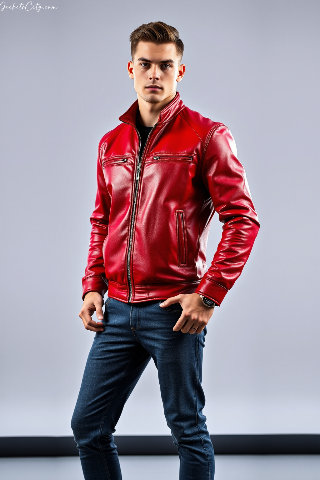 Fire Red Leather Jacket: Perforated Details and Racing-Inspired Design