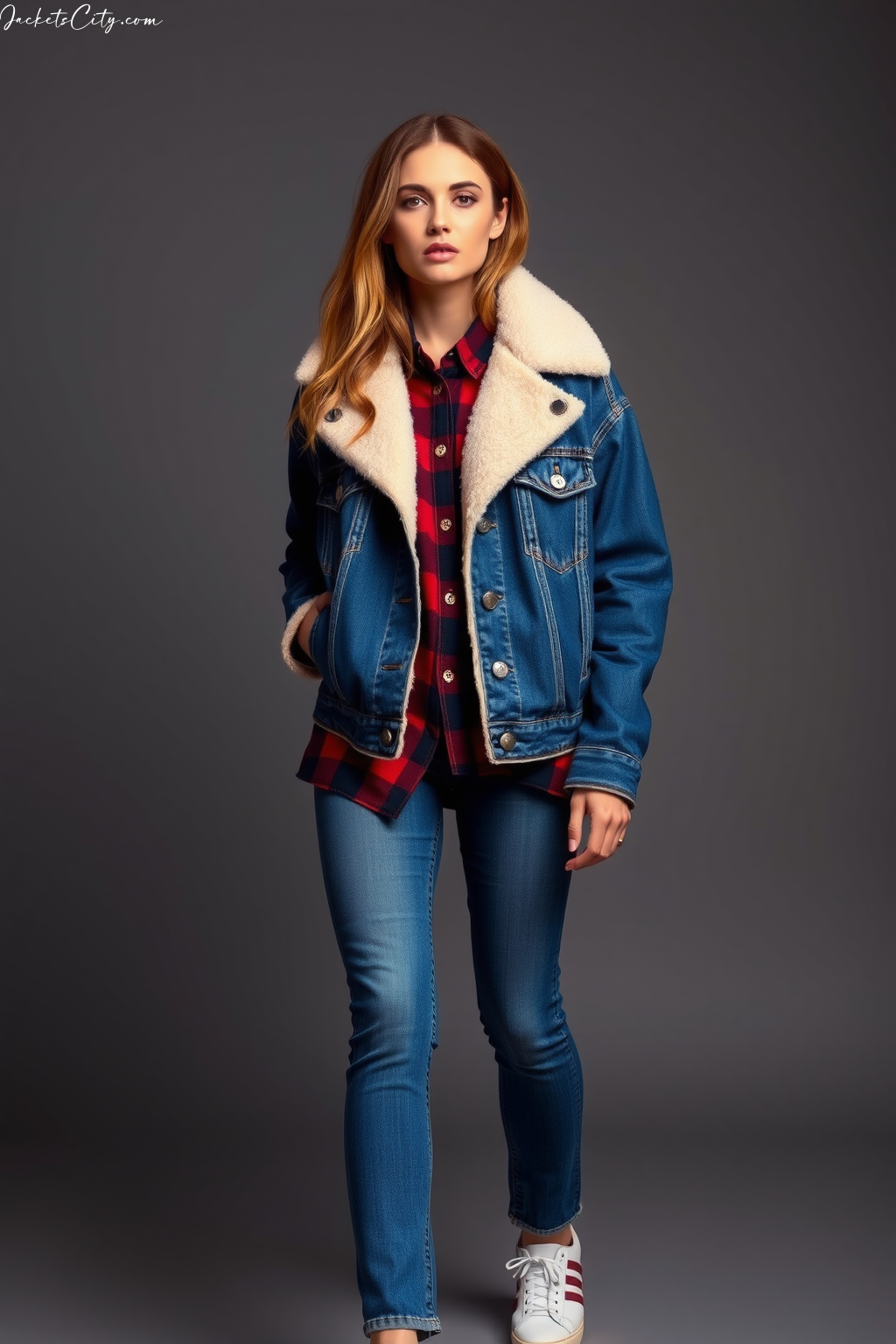 Chic Look: Fleece-Lined Denim Jacket and Flannel