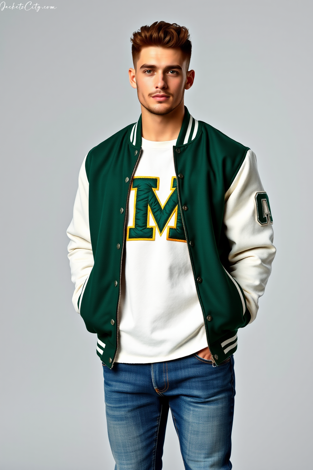 Forest Green and White Varsity Letterman Jacket