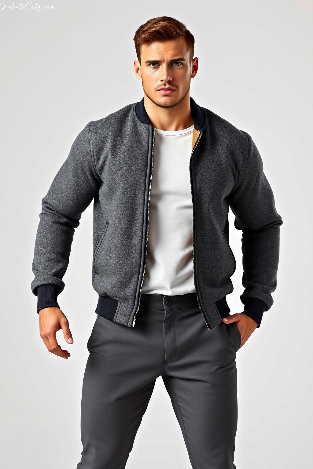 Grey Wool Bomber Jacket